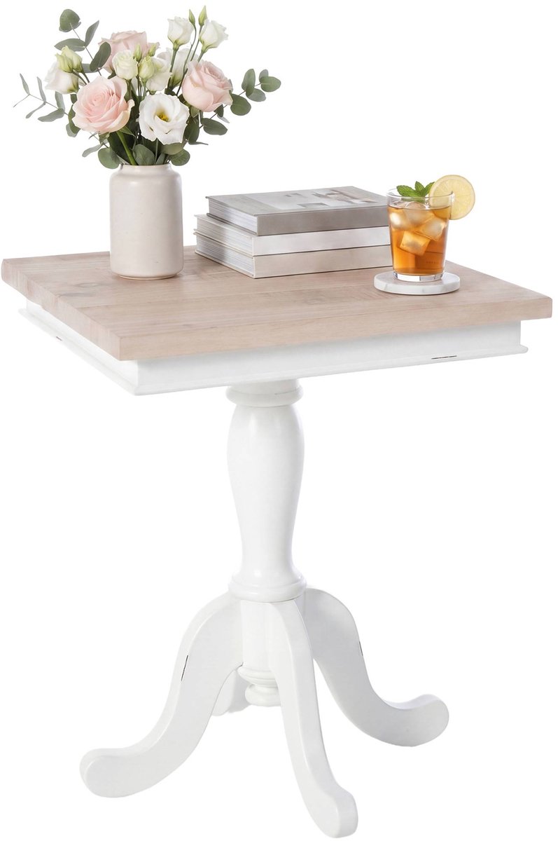 CLP Lorne Bijzettafel - Salontafel - Mindihout - Vierkant - Landelijk - natura/wit