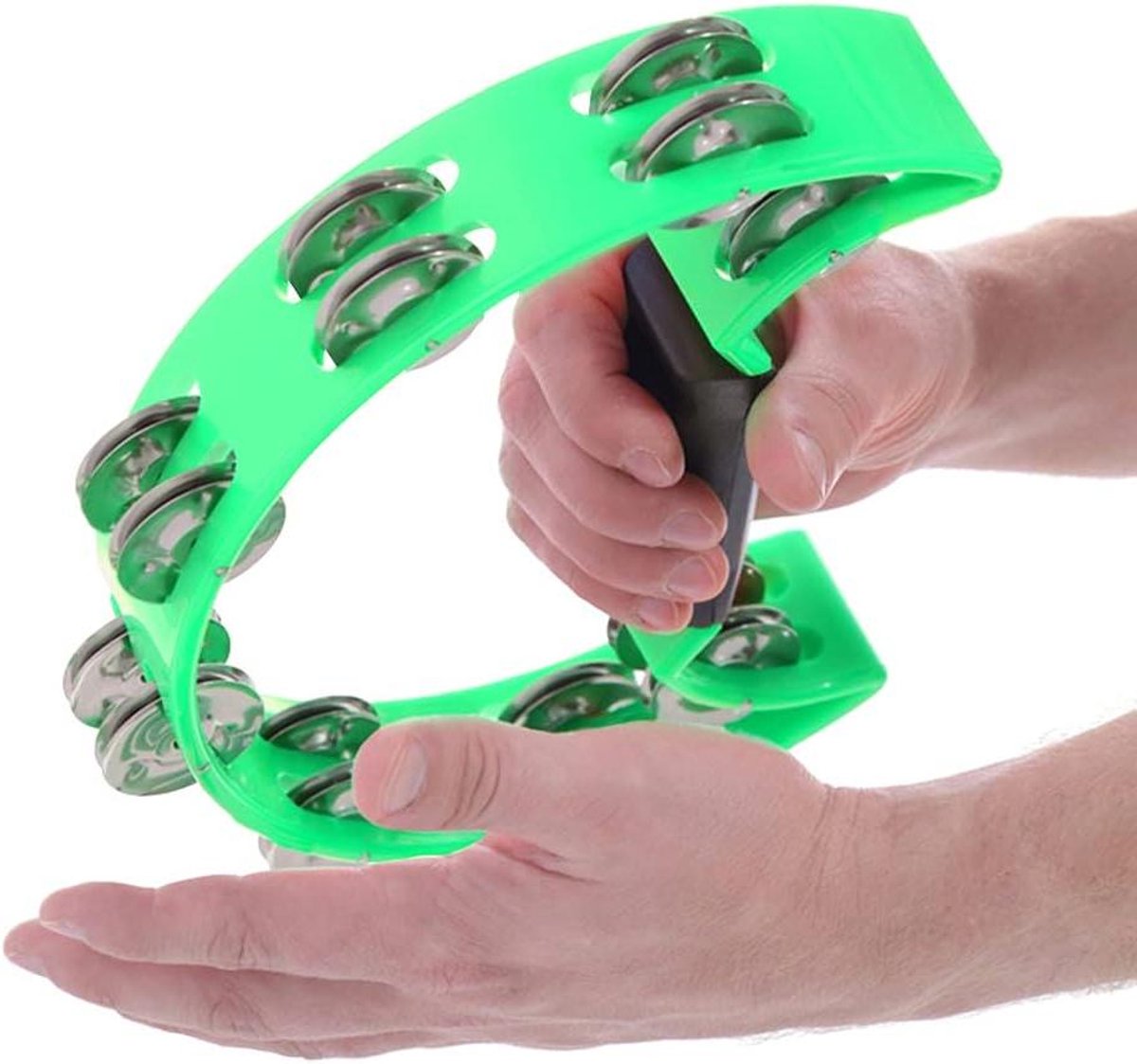 Hand Tamboerijn - Percussie Instrument - Muziek Maken - Dubbele Rij Jingles - 22.5 cm - Groen