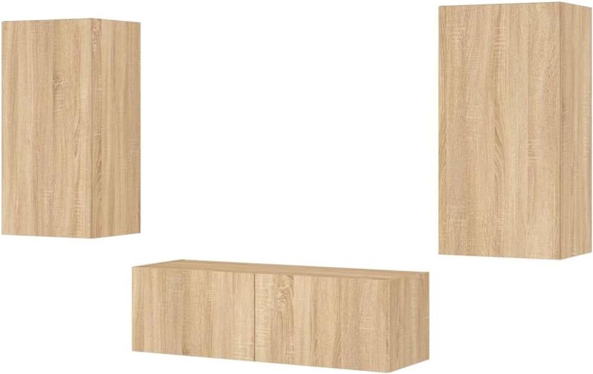 Tv-wandmeubelset - Zwevend mediameubel - Woonkamer Organiseren - Met RGB LED-verlichting - 3-delig - Sonoma eiken
