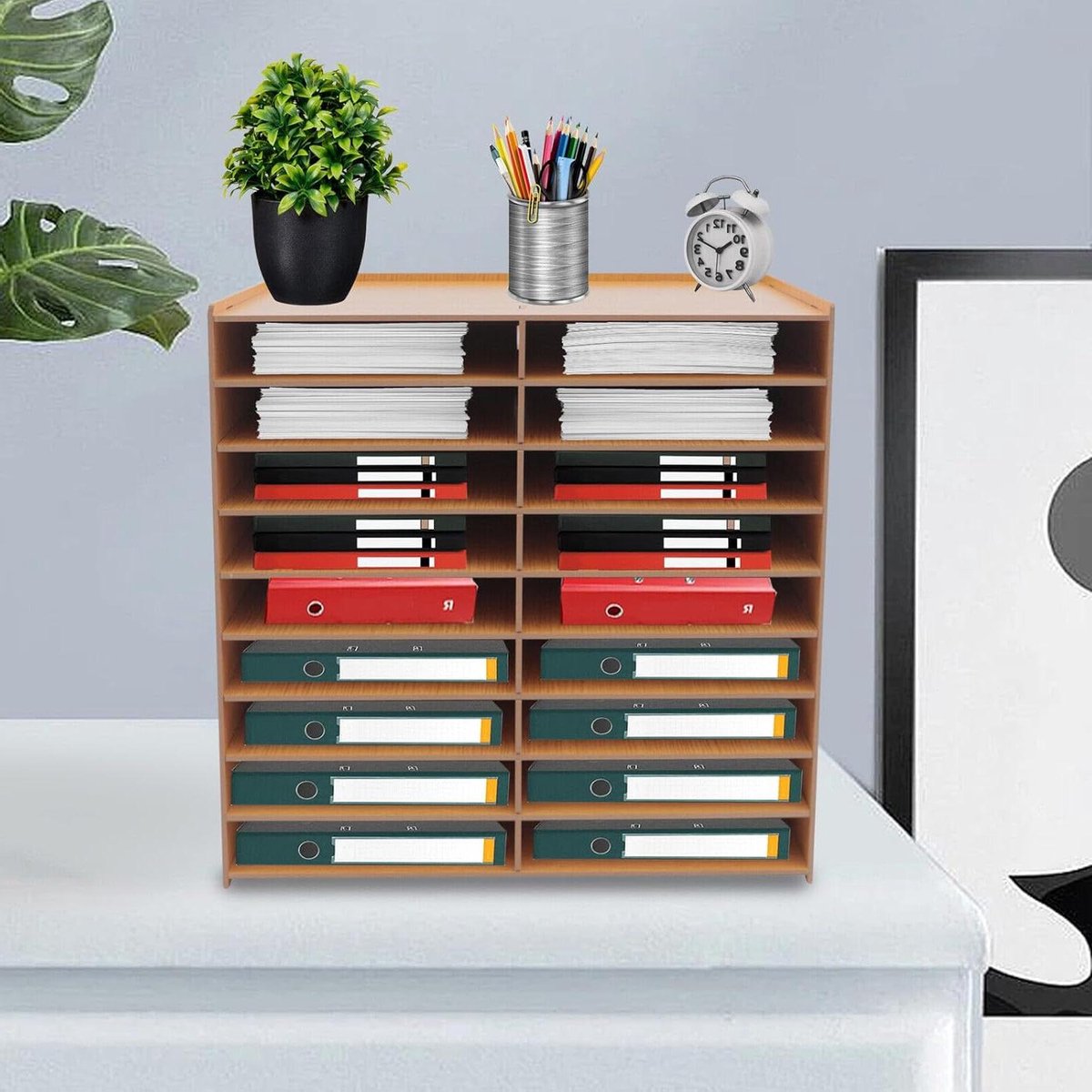 Documenten Lade Organizer - Bureau Opberger - Documenten Sorteren - 9 Compartimenten - 52 x 33 x 49 cm - Houtkleur