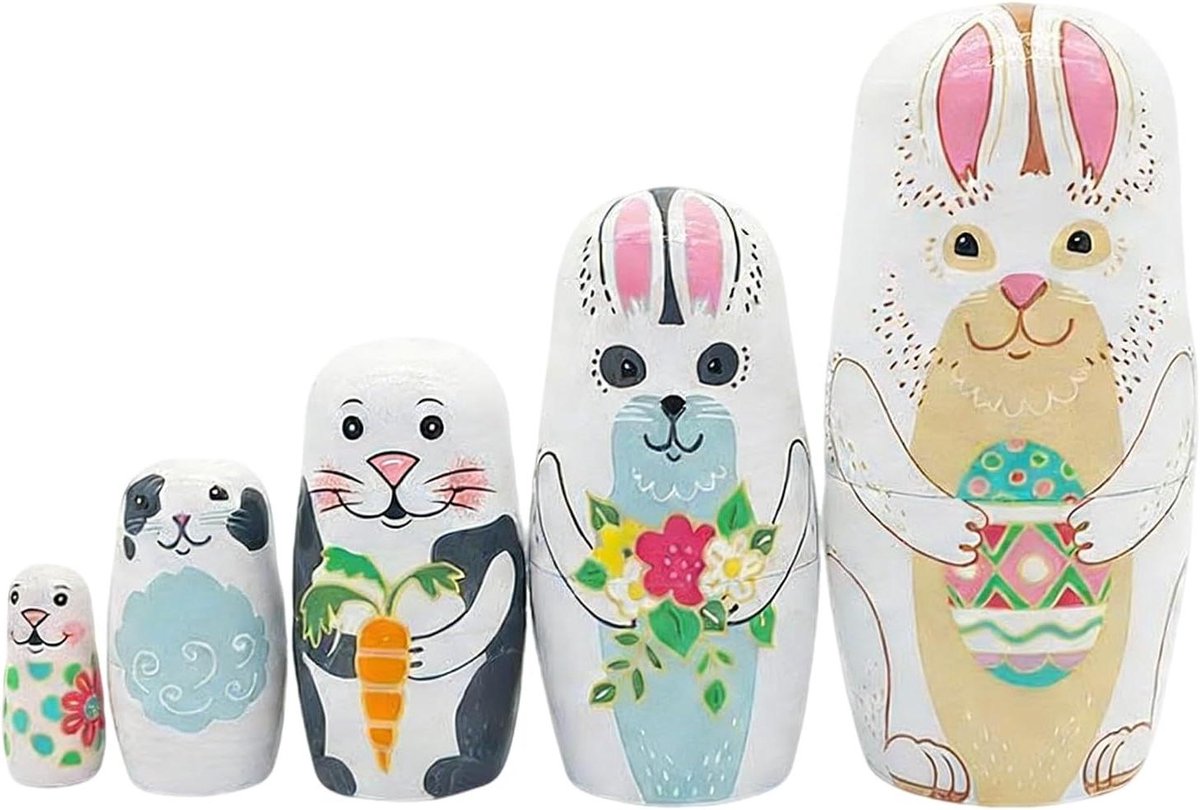 Nesting Dolls Konijntje - Matroesjka poppen - Cognitieve ontwikkeling - Paasthema met konijntjes - 5 stuks - Multicolor
