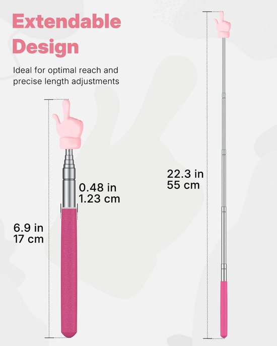 Telescopische Wijzer - Vingerwijzer Hand - Lesgeven Presenteren - Uitschuifbaar Tot 55cm - 55 cm - Roze — afbeelding 2