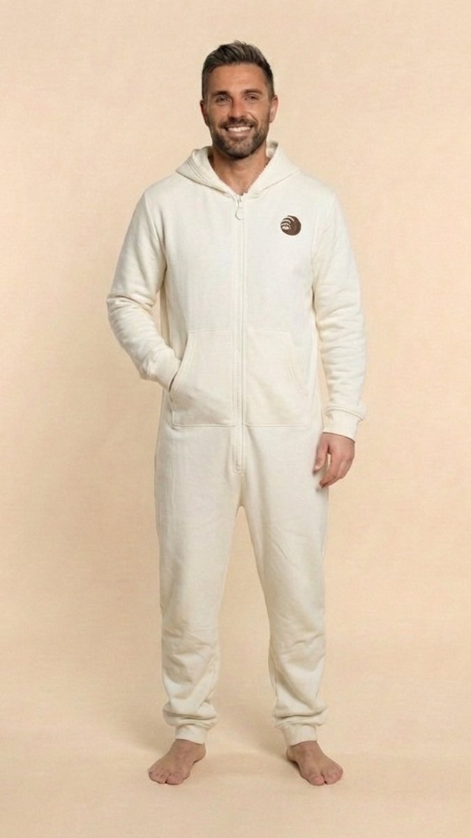 Heren Jogging Onesie Knuffle® | Men's Health: "De perfecte Onesie voor iedere man! Voel je heerlijk ontspannen en comfortabel" | Gratis verzending | Handgemaakt in Portugal | Loungewear | Huispak | Verkrijgbaar in 4 kleuren: dit is maat M, kleur Wit