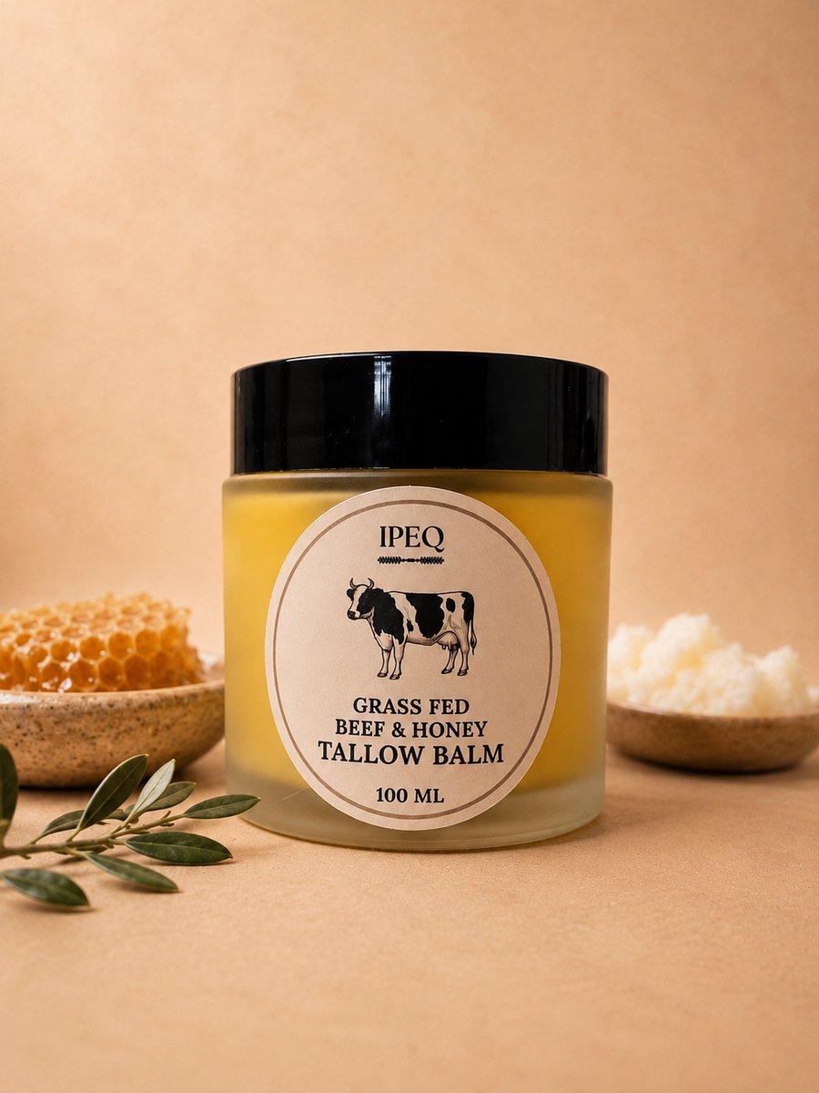 Ipekyolu - Beef Tallow Balm - Grassfed - Honey - 100ml - Intens Voedende Huidcrème - Diepe Hydratatie voor Gezicht, Handen & Lichaam - Sinaasappel