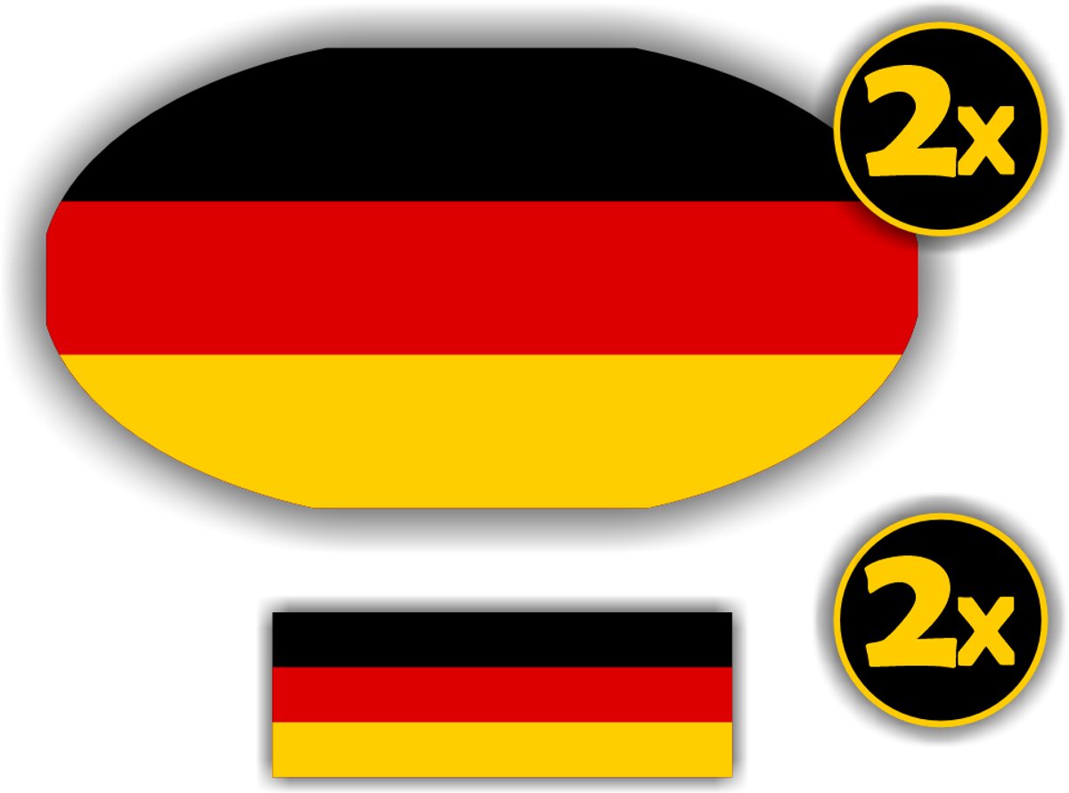 Jerma - Duitsland - Vlag - Auto - Sticker - 2x ovaal 13x7 cm - 2st 7x2.5 cm - Vinyl - zelfklevend