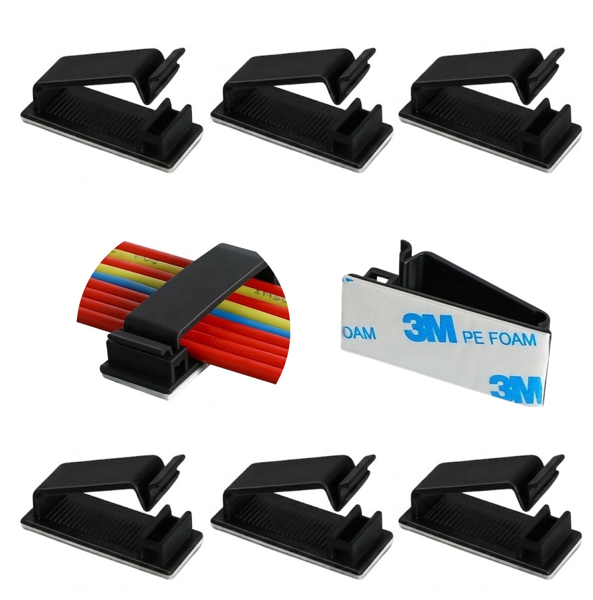 Alta-X® Kabelbinders, Kabelklemmen FC-20 - Grote Zelfklevende Kabelclips met 3M Tape - Set van 6 stuks - Kabelmanagement - Draad Organizer - Zwart