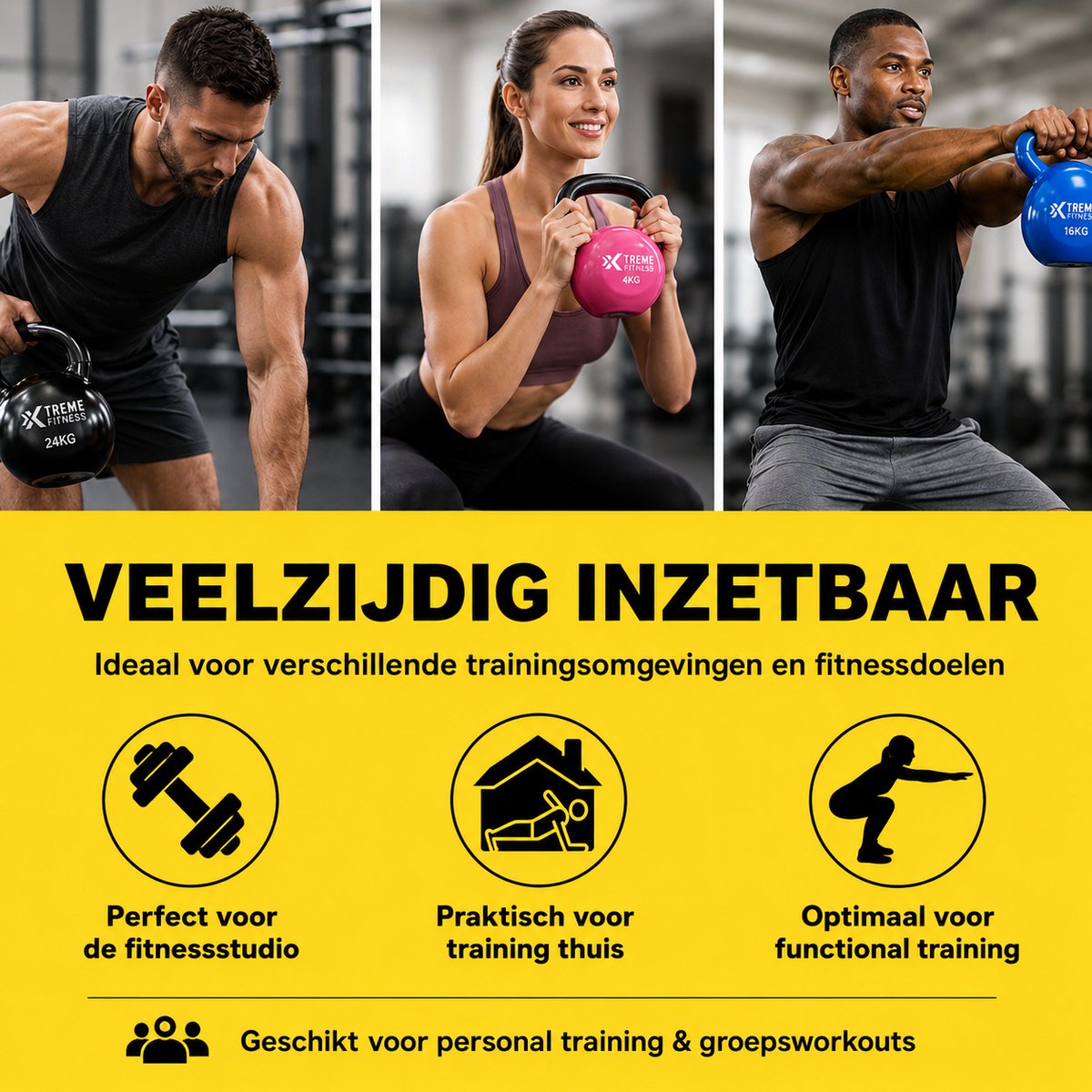 Xtreme Fitness Kettlebell Vinyl 24kg - Vinyl Kettlebell voor Krachttraining - Ergonomische & Brede Handgreep - Gewichten - Geschikt voor CrossFit & Fitness - Conditietraining - Fitness gewichten – foto 3