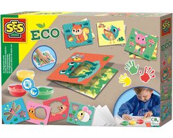 SES Creative - Eco Vingerverf kaarten - 3 kleuren verf met voorbedrukte kaarten - Inclusief papier - Goed uitwasbaar