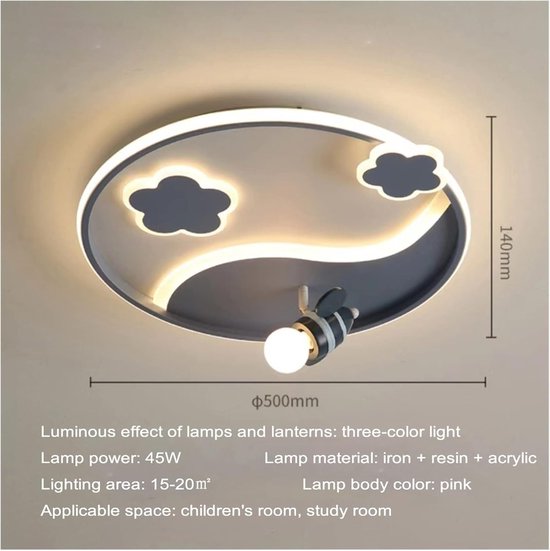 Kinder Plafondlamp - Nachtlamp Kamerlamp - Kinderslaapkamer Inrichten - Cartoon Design - 1 Stuks - Roze — afbeelding 5