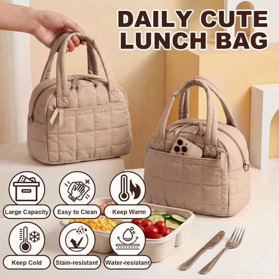 Lunchbox voor dames, gewatteerde lunchtas met verstelbare schouderband, geïsoleerde lunchtas voor werk, school, picknick en reizen. — afbeelding 4