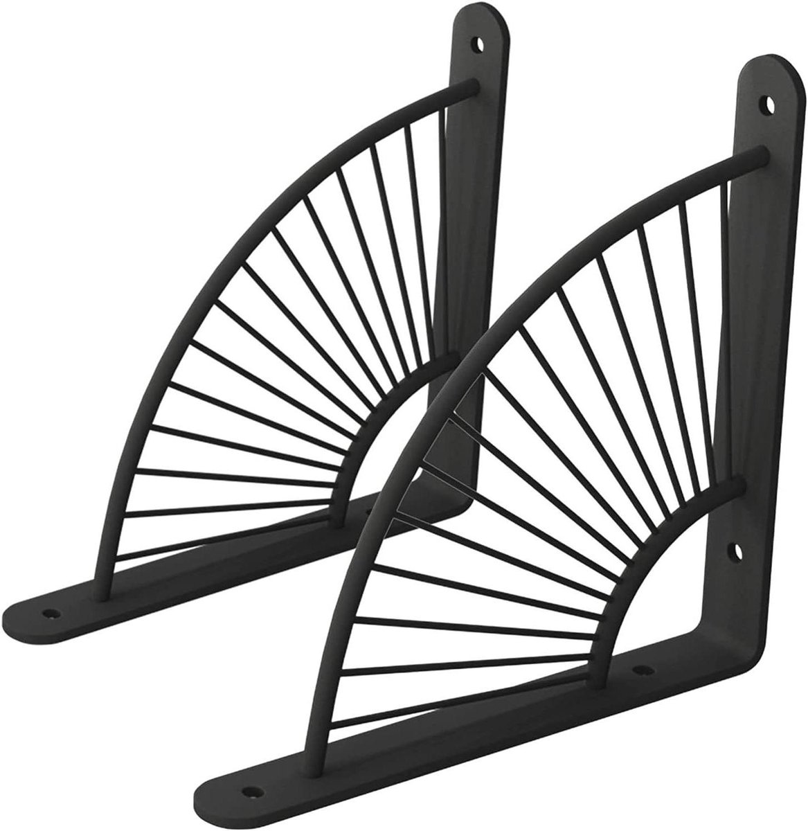 Wandplank Beugels - Steunbeugels Zwevende Planken - Ruimte Besparen - Geometrisch Waaiervormig Ontwerp - 15x15cm - Zwart