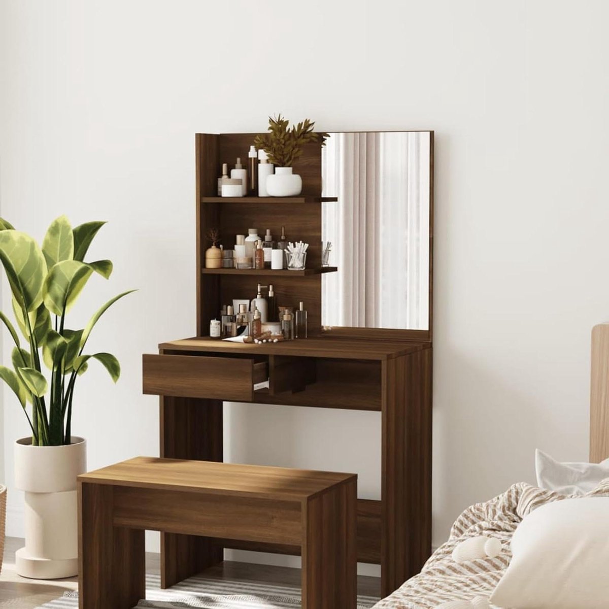 Kaptafel met Spiegel - Make-up tafel Schminktafel - Schoonheidsroutine - Asymmetrisch Ontwerp - 745 x 40 x 141 cm