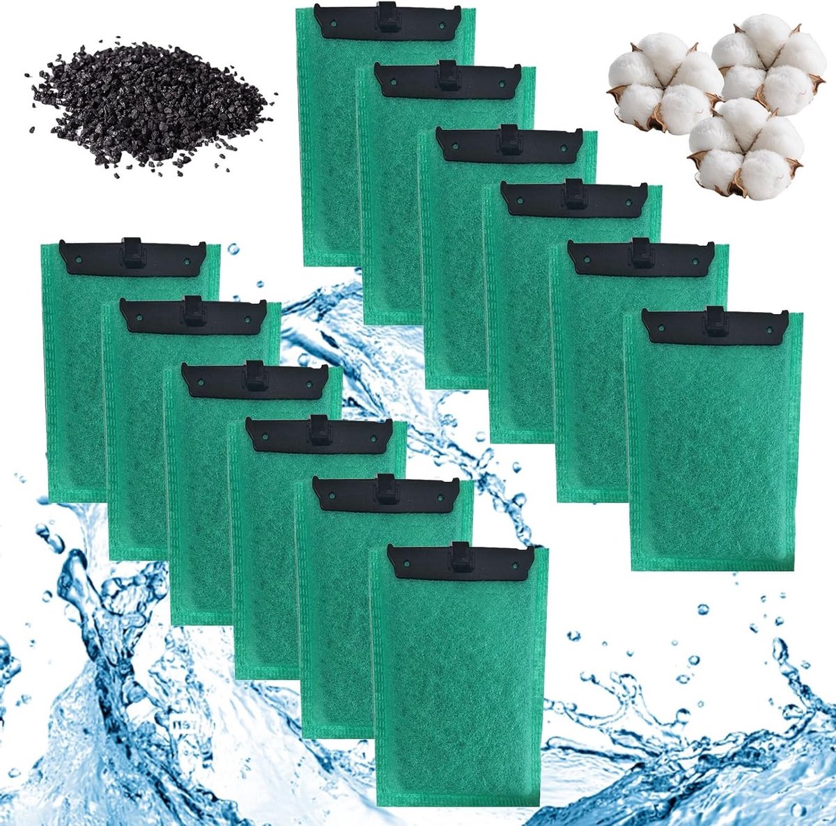 Verwisselbare Aquariumfilter Patronen, 12 Stuks Actieve Koolstof en Zeoliet, Ideaal voor Heldere Waterkwaliteit en Effectieve Filtratie