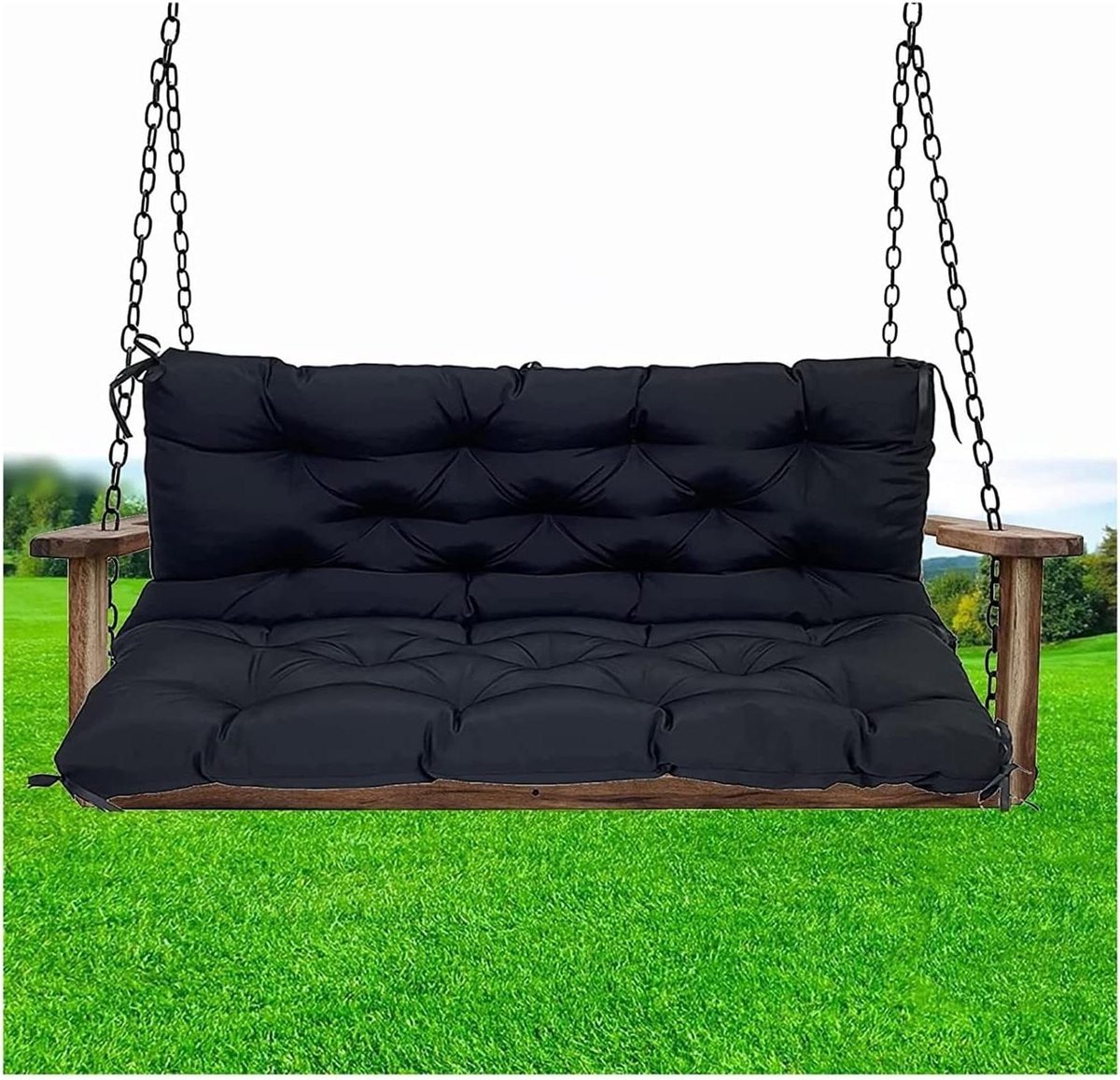 Buitenbank Kussen - Schommelkussen Tuinbank - Buiten Zitten - Waterdicht Polyester - 120x100cm - Zwart