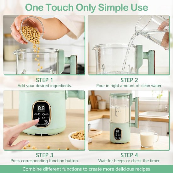 800 ml sojamelkmachine, noten- en sojamelkfabrikant met 20 messen, kijkvenster, smart menu's, automatische uitschakeling, warmhouden en zelfreiniging, voor doe-het-zelf plantenmelk — afbeelding 2