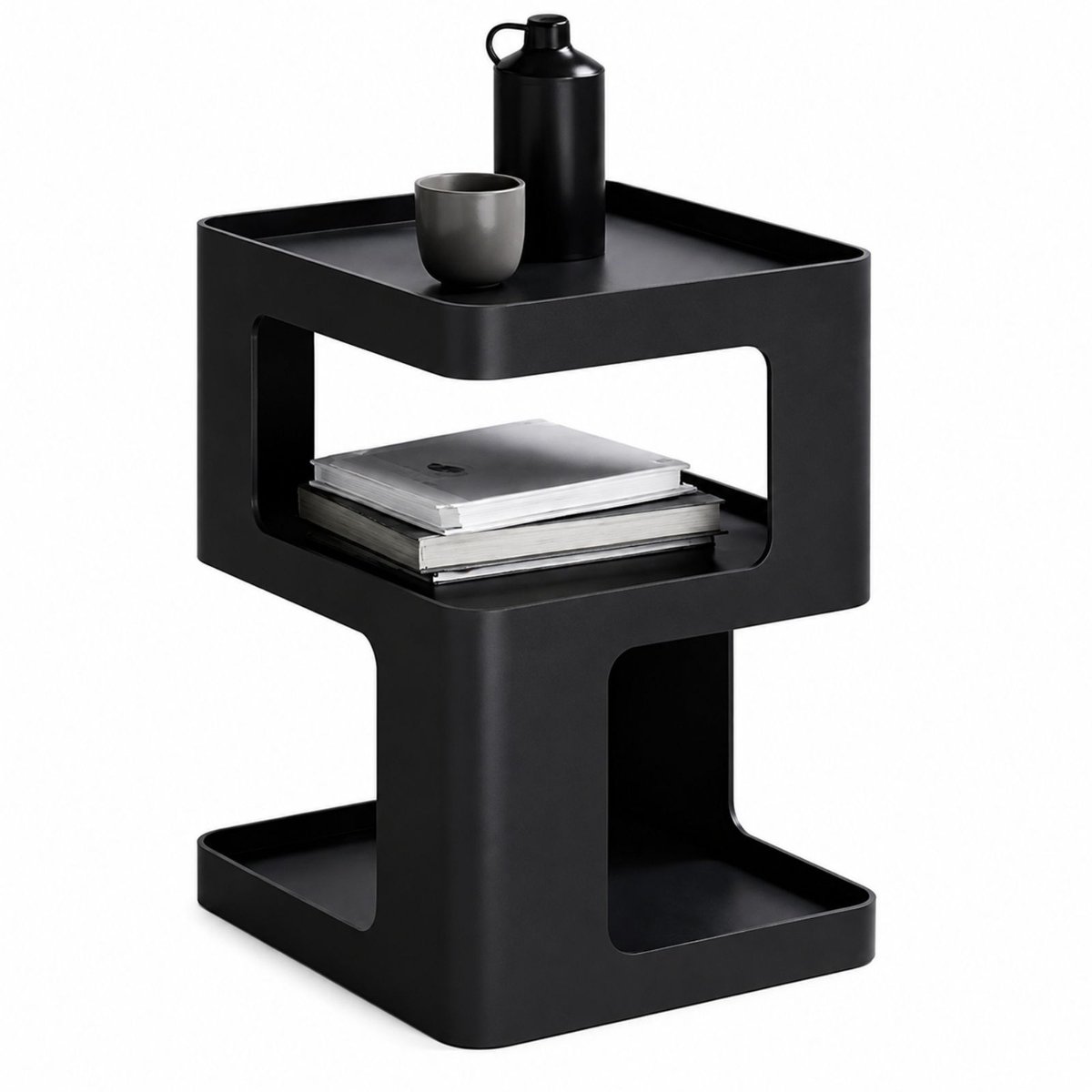 Arisa Home Nachtkastje-Bijzettafel - Geometrische vorm - Bijzettafeltjes Woonkamer-L40xB40xH54 - Zwart Metaal - Industrieel