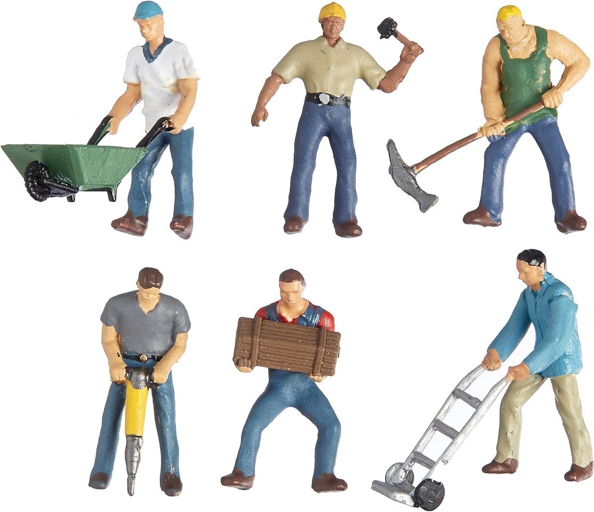 Miniatuur Figuren - Bouwers Set - Modelbouw Realisme - Voorgeschilderde Details - HO Schaal - Multicolor