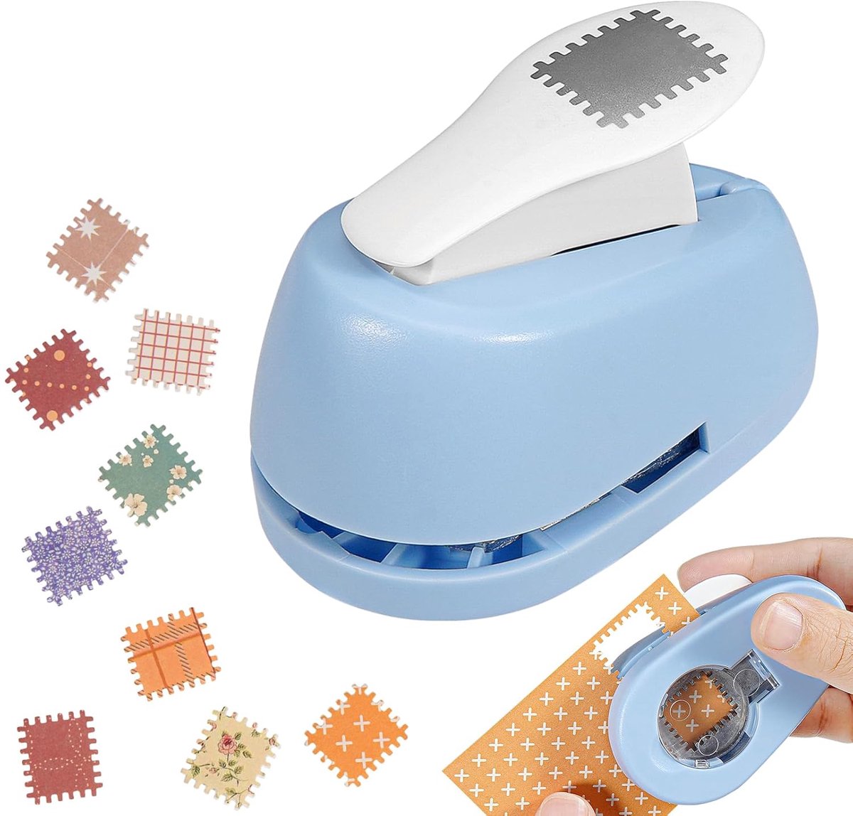 Postzegelponser, rechthoekige papierponser met reliëfrand, 2 x 1.8 CM knutselponser met hefboommechanisme, handmatige enkelgatsponser voor papierknutselen & scrapbooking | Cyslmuk®