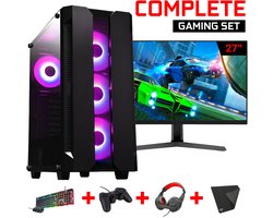 ScreenON - Gaming Set - X100128 - V2 (GamePC.X100128 + 27 Inch Monitor + Toetsenbord + Muis, Controller, Headset & Muismat) + WiFi & Bluetooth