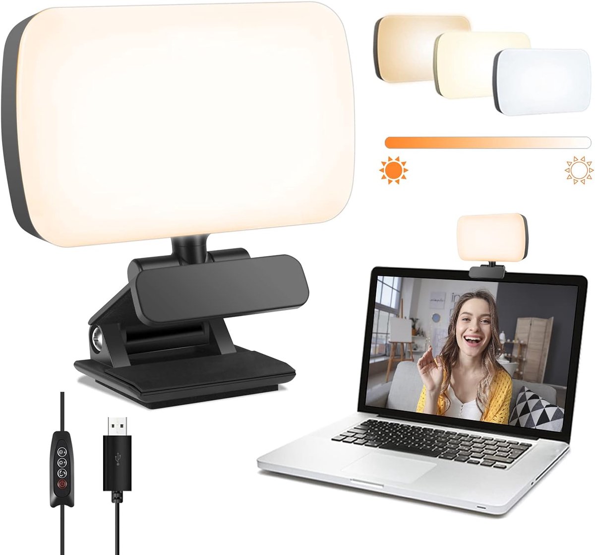 Videovergadering verlichting, webcam verlichting voor thuiswerken, Geschikt voor laptop en computer. Geschikt voor Zoom-gesprekken, livestreaming, zelfuitzending en Zoom-vergaderingen, videolamp met stevige klem.