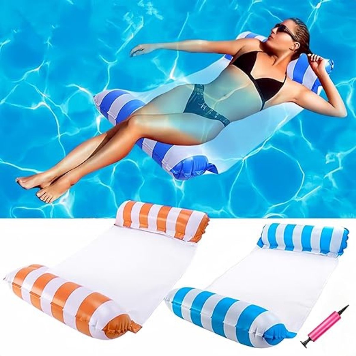RWB® Waterhangmat - Waterhangmat Volwassenen - Luchtmatrassen Zwembad Lounge - Blauw - 127cm x 70cm x 1cm