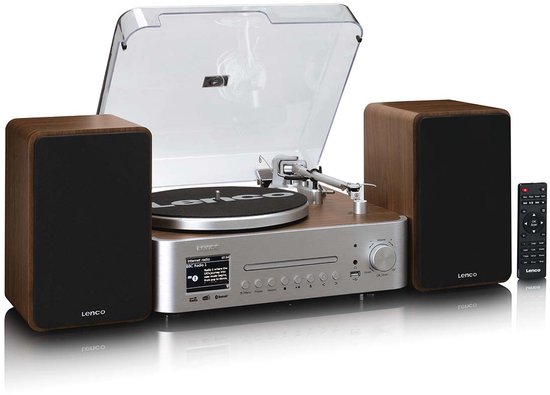 Lenco Platenspeler - MC-860WDSI HiFi-set met DAB+ FM en Internetradio – CD en Bluetooth - 2x 30W Speakers - Hout Zilver