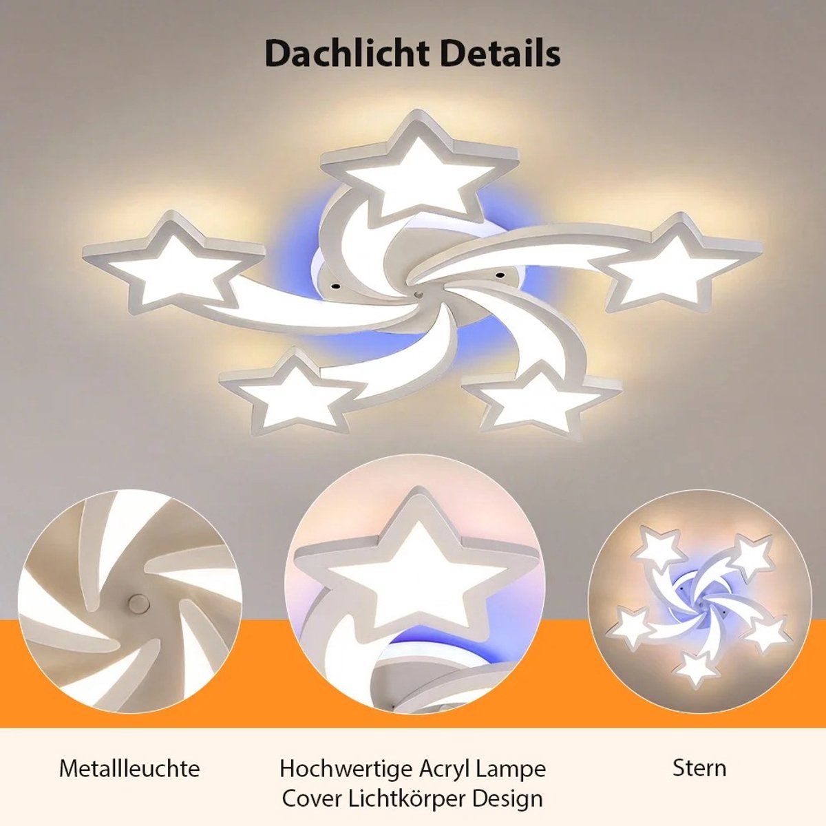 Questyr - 27 inch LED-sterplafondlamp met RGB - op afstand dimbare verlichting van 3000-6000 K - moderne stervormige plafondlamp voor kinderkamer