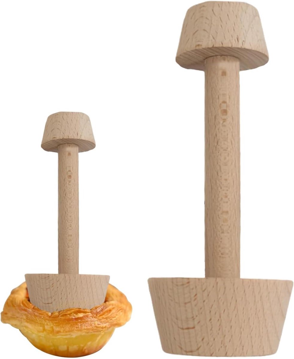 Houten Taart Tamper - Deeg Vormer - Taarten Bakken - Dubbelzijdig Ontwerp - 15 cm - Houtkleur