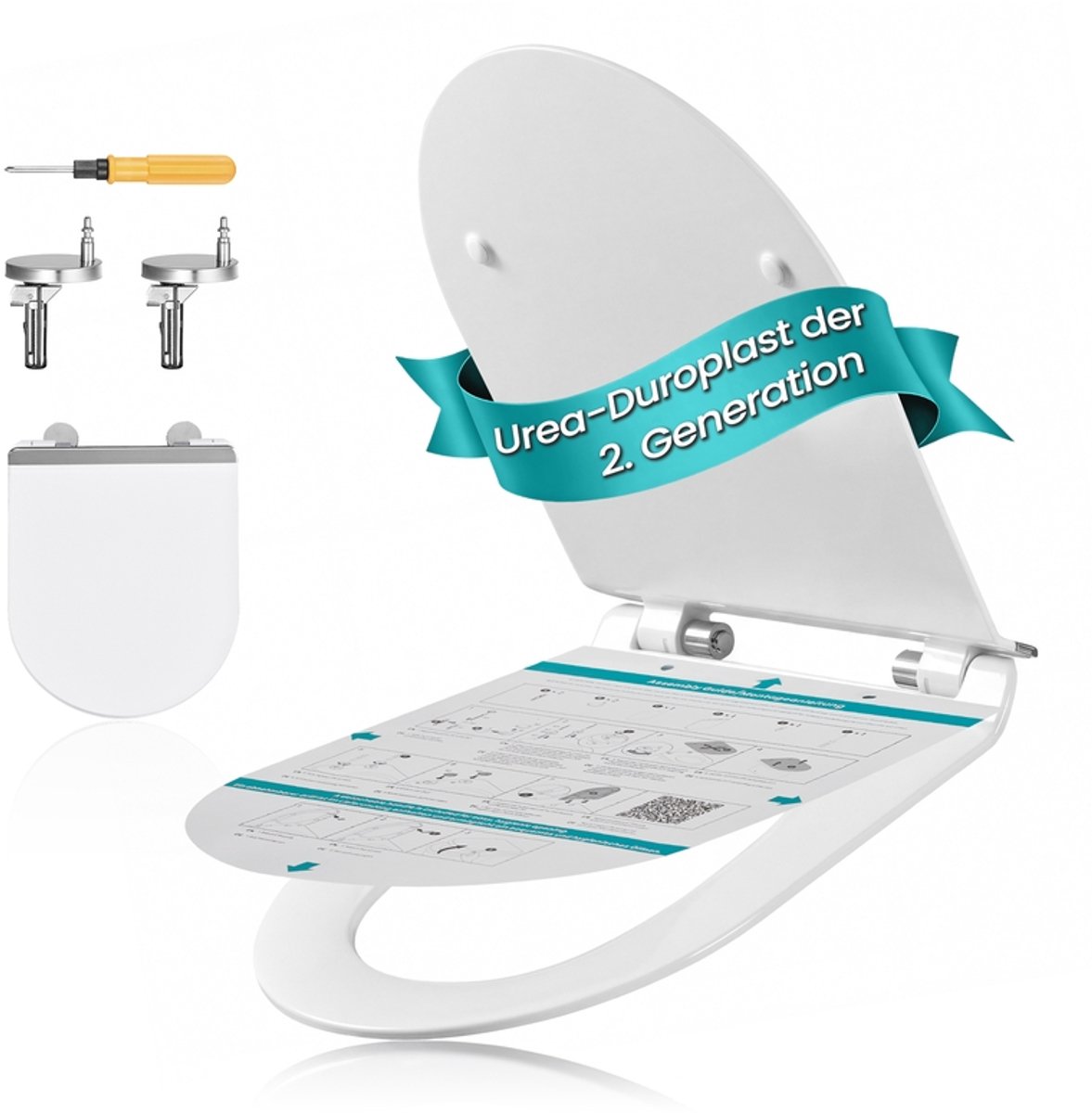 D-vormige toiletbril - Ureum-duroplast - Softclose-mechanisme - Eenvoudig te demonteren