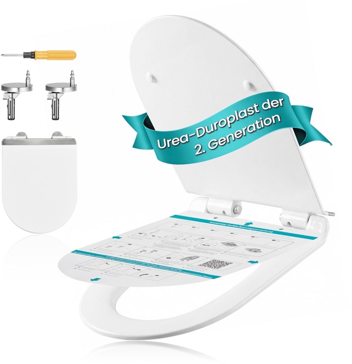 D-vormige toiletbril - 46,5x36 - Ureumdureplastic - Softclose-mechanisme - Eenvoudige verwijdering