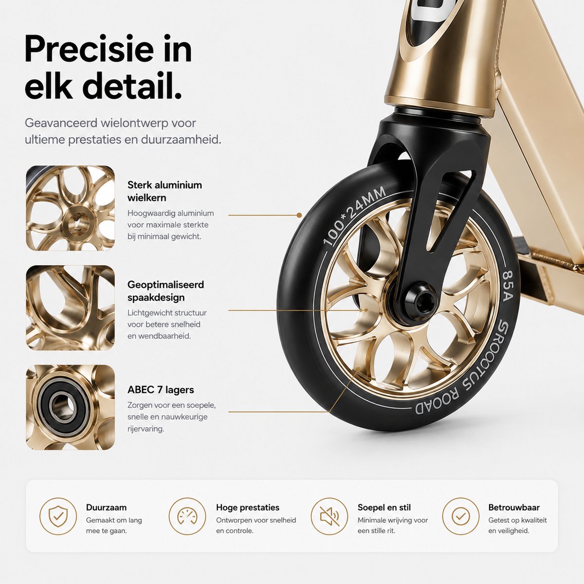 Suotu Stuntstep - Step - Kinderstep - Speelgoed Jongens/Meisjes - ABEC-7 - Aluminium -Champagne — afbeelding 4
