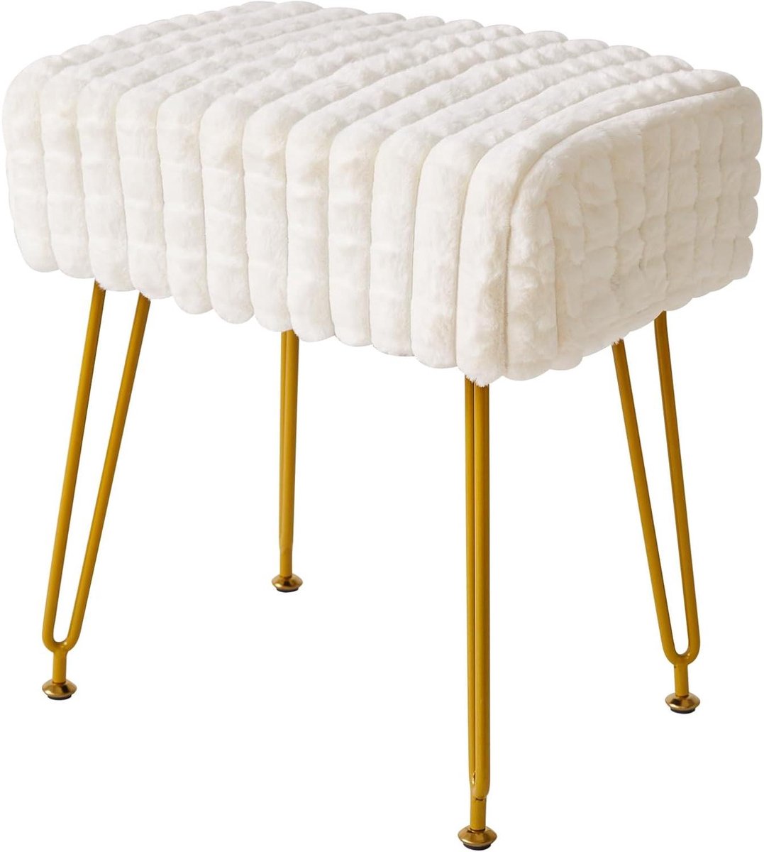 Voetenbankje - Ottomaan Poef - Make-up Zitten - Verstelbare Poten - 42 x 30 cm - Wit