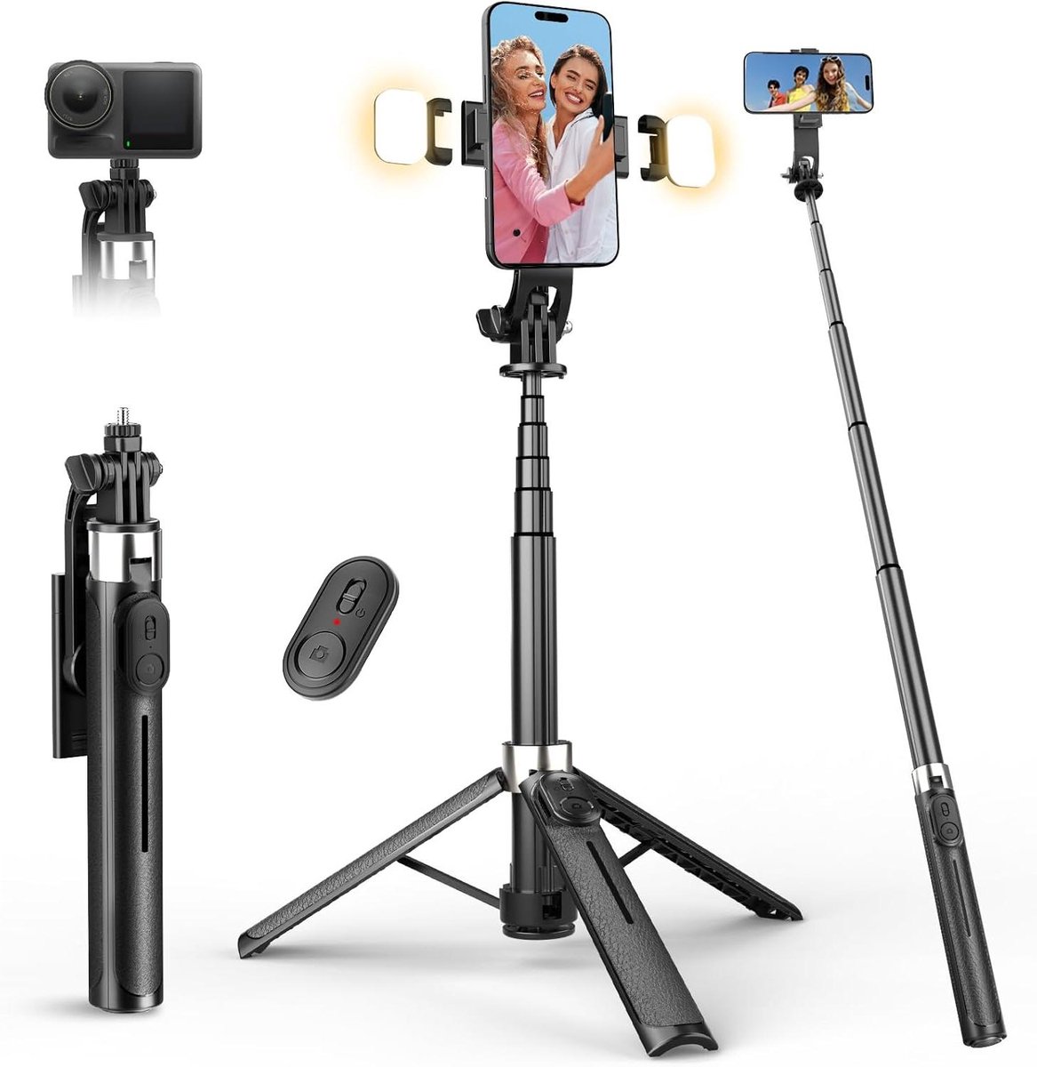 Selfie Stick - Telefoon Statief - Content Maken - Met Vullicht - 110 cm - Zwart