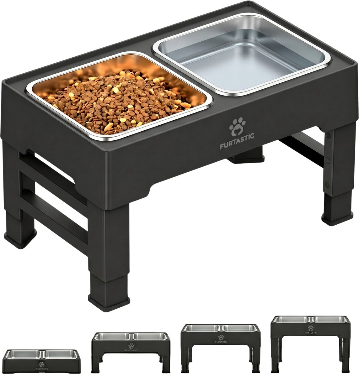 FURTASTIC® Voerbak Hond met standaard - Dubbele RVS bak - Drinkbak Hond - Verhoogde voerbak Hond - Verstelbaar
