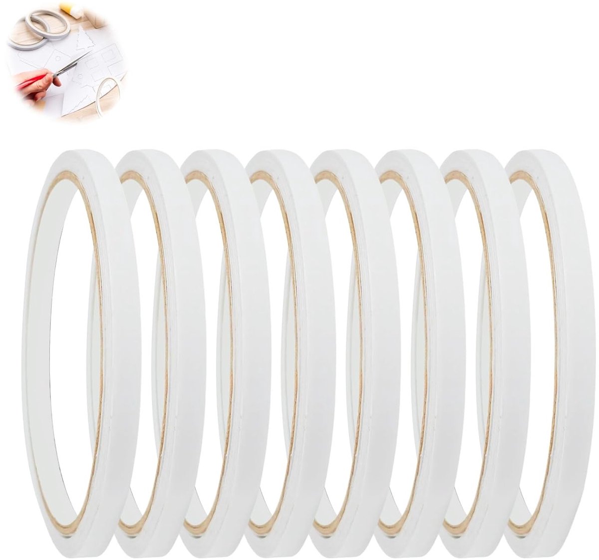 Set van 8 Transparante Dubbelzijdige Plakbanden, Extra Sterk, 50 m Lang, 6 mm Breed, 0,15 mm Dik, Warmtebestendig en Waterdicht, Perfect voor Knutselen, Fotografie en Precisie Lijmen