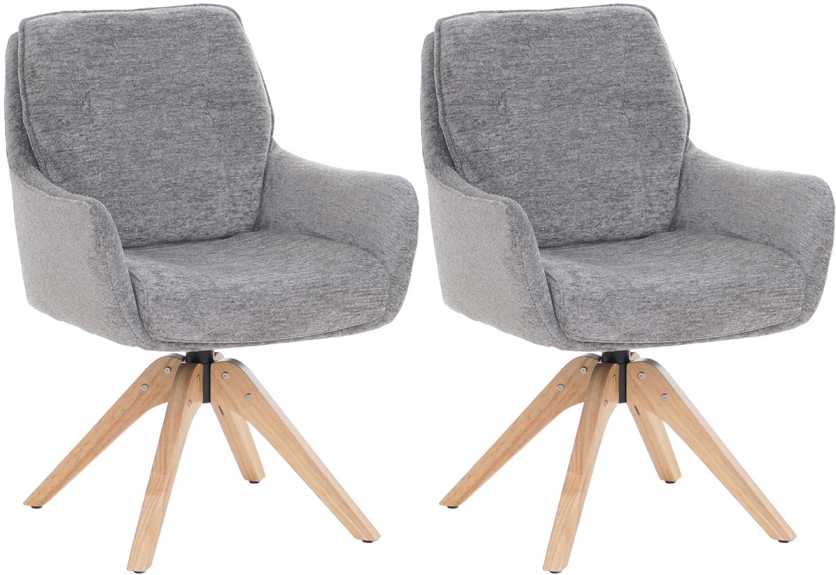 MCW Set van 2 eetkamerstoelen MCW-Q37, draaibare keukenstoel, stof (680 g/m²) chenille, hout MVG ~ grijs