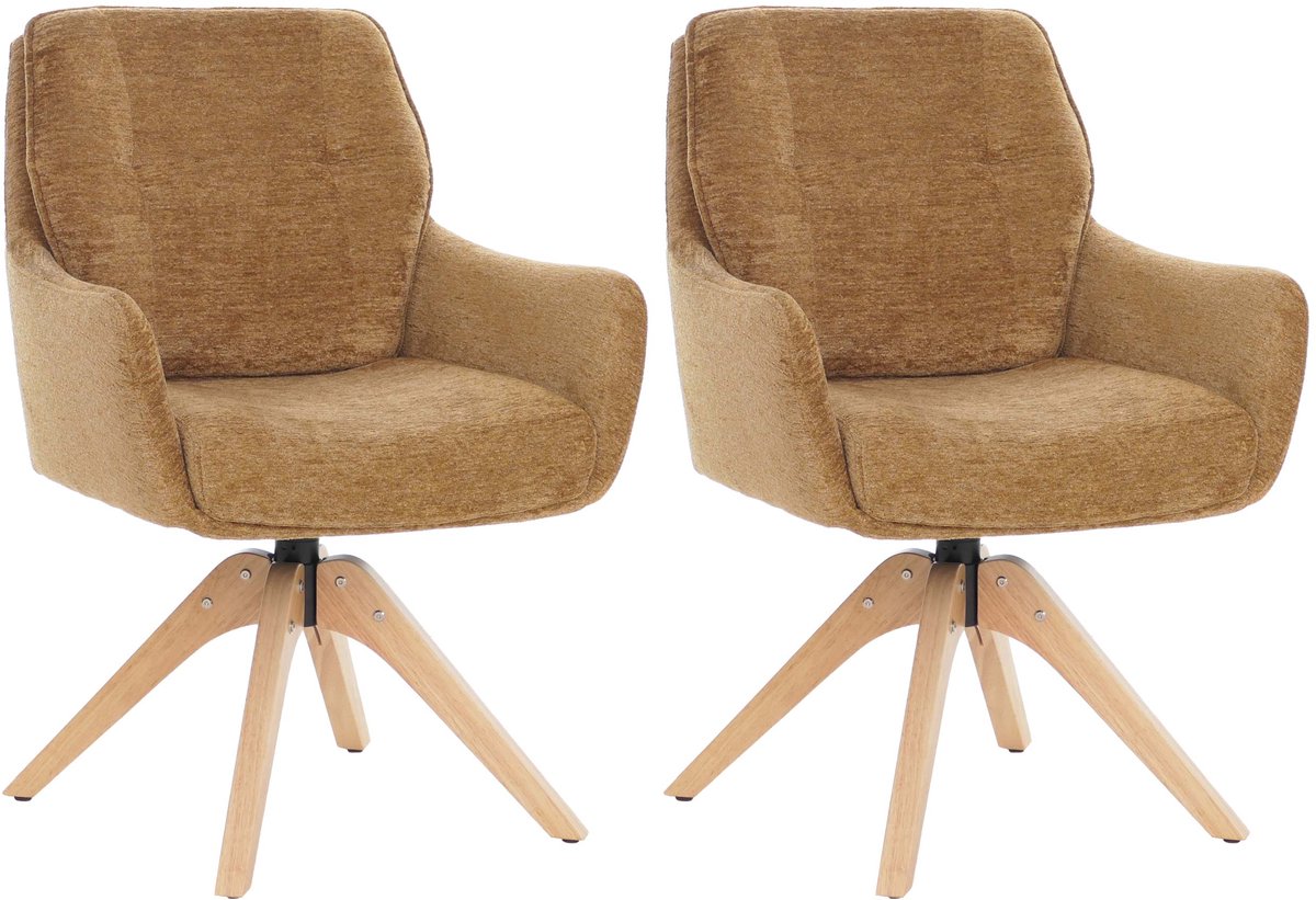 MCW Set van 2 eetkamerstoelen MCW-Q37, draaibare keukenstoel, stof (680 g/m²) chenille, hout MVG ~ mosterdgeel