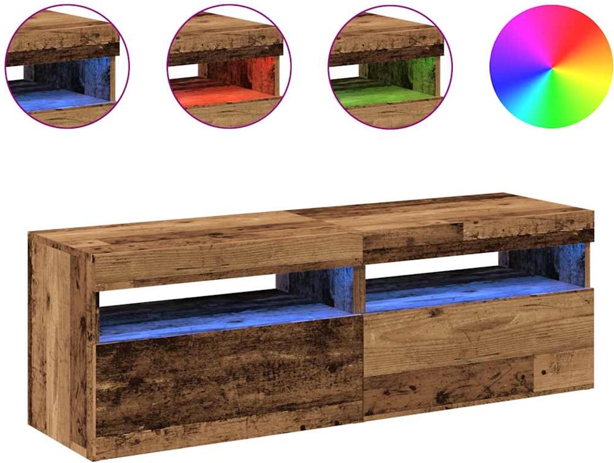 vidaXL - Tv-meubels - met - LED-verlichting - 2 - st - bewerkt - hout - oud - hout