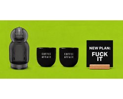 KRUPS NESCAFÉ Dolce Gusto MiniMe KP120810 - Koffiecupmachine - Antraciet / zwart + 2 zwarte mokken "Coffee Affair" + zwarte tegel "Fuck it new plan" + tegelhouder - (cadeau)PAKKET