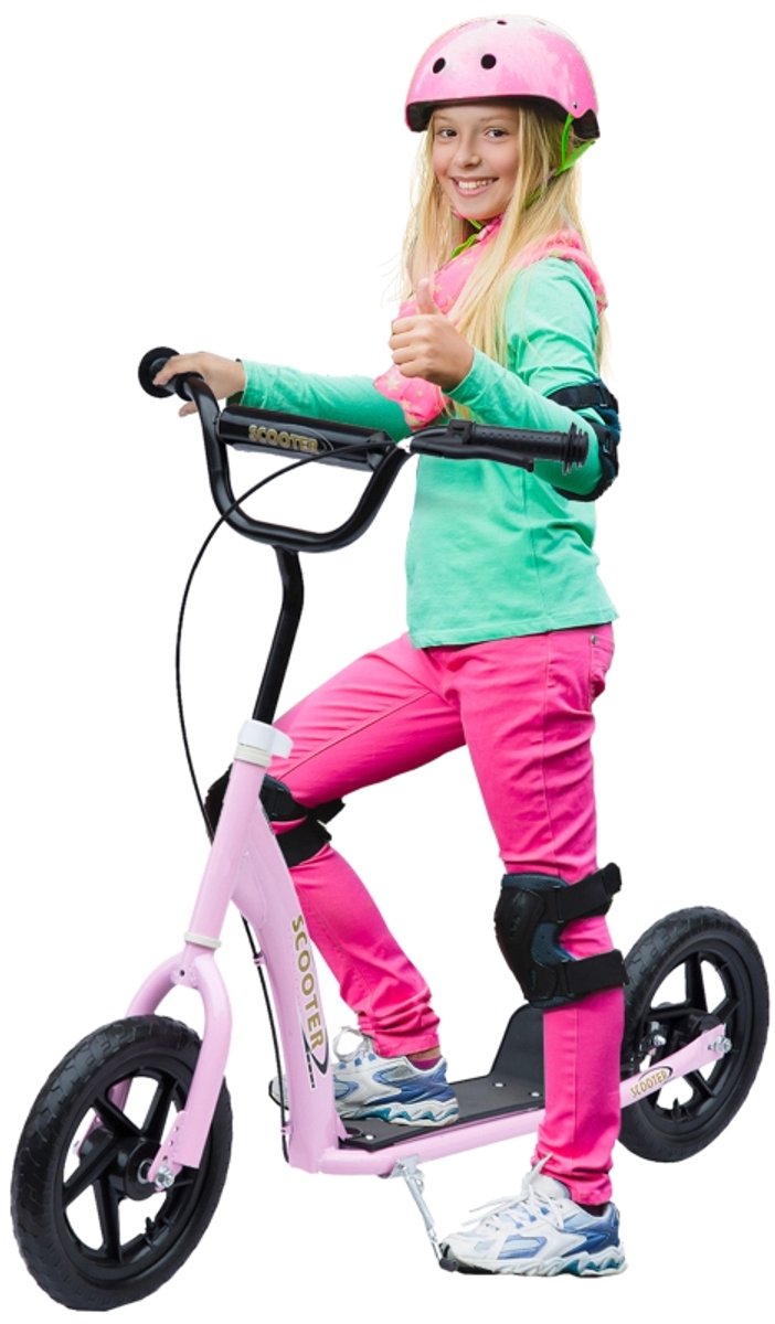 Roze Stalen Step Voor Kinderen 12 Inch Wielen Hoogte Verstelbaar 5-12 Jaar
