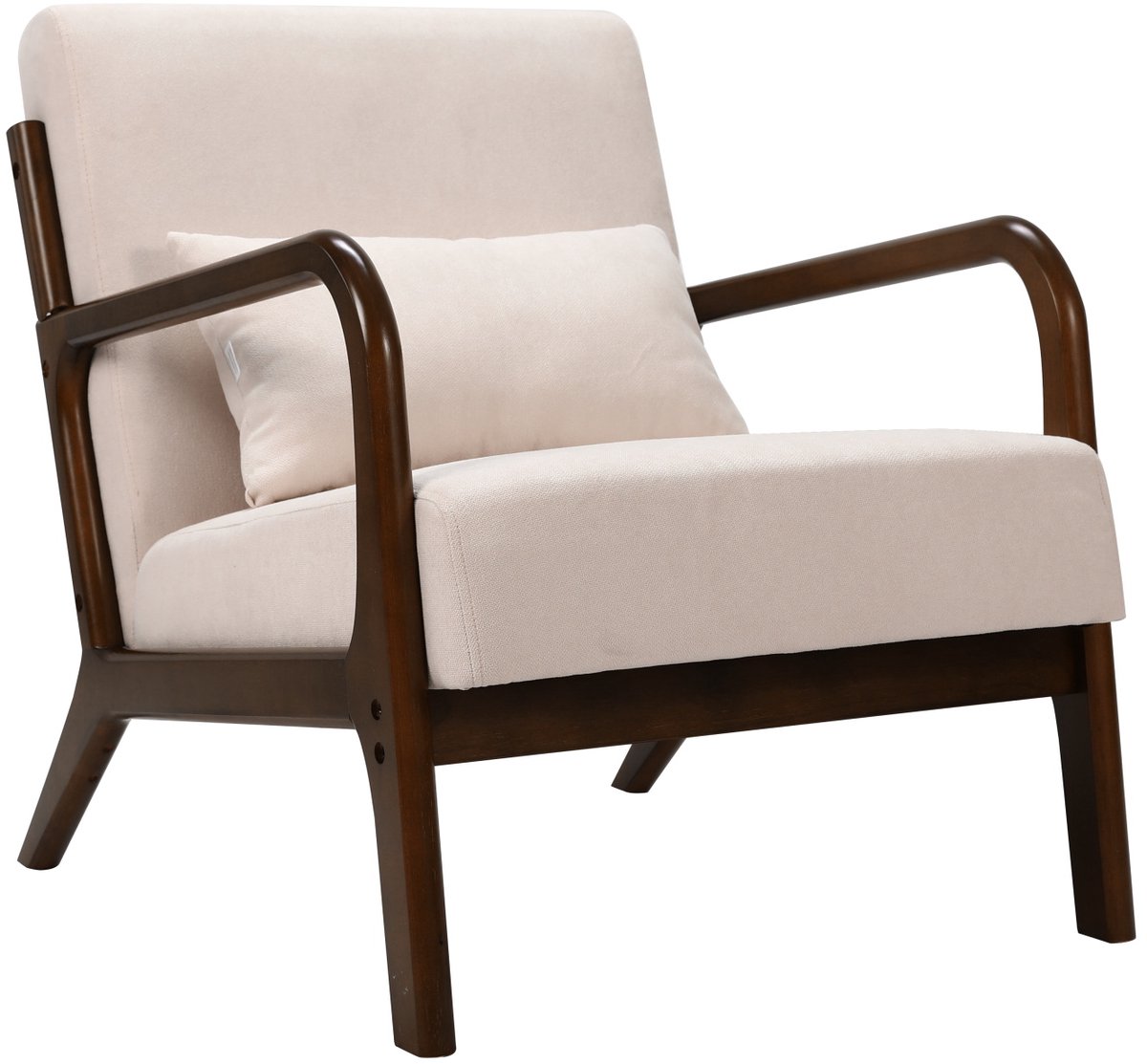 HomeMiYN Japanse Lounge Stoel – Licht Walnoot Frame – Soft Tech Stof – Relaxfauteuil voor Woonkamer, TV Hoek & Thuiswerkplek