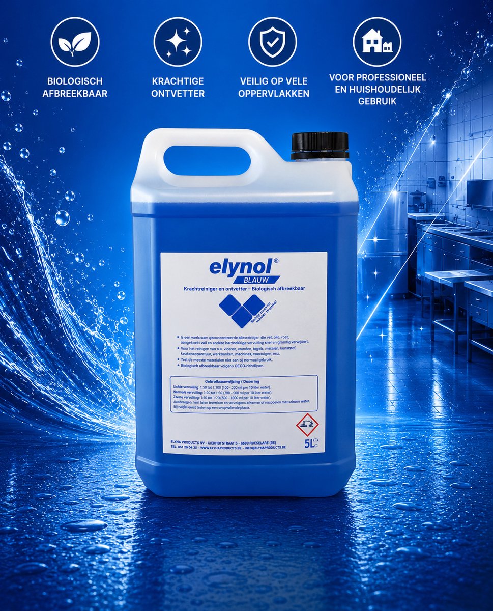 Elynol Blauw Superreiniger | 5L | Allesreiniger | Ontvetter