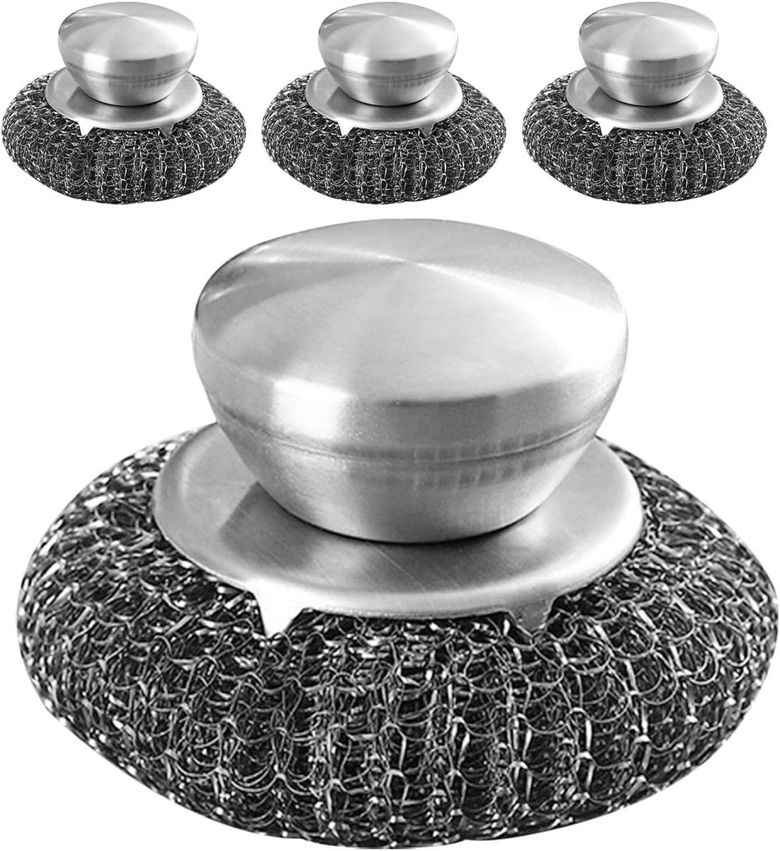 Pannenwasser Set - Afwasborstels - Keuken Schoonmaken - Verbeterde Grip - 4 Stuks - Zilver