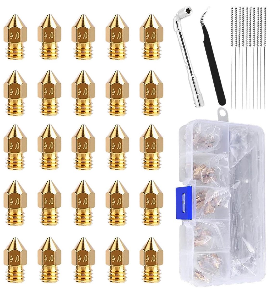 3D Printer Mondstukken - Reserveonderdelen Messing - Modelbouw Printen - Duurzame Messing Constructie - 25 Stuks 0.4mm - Messing
