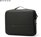 Zwarte BANGE laptoptas met golvende textuur, handvat en ritsen.