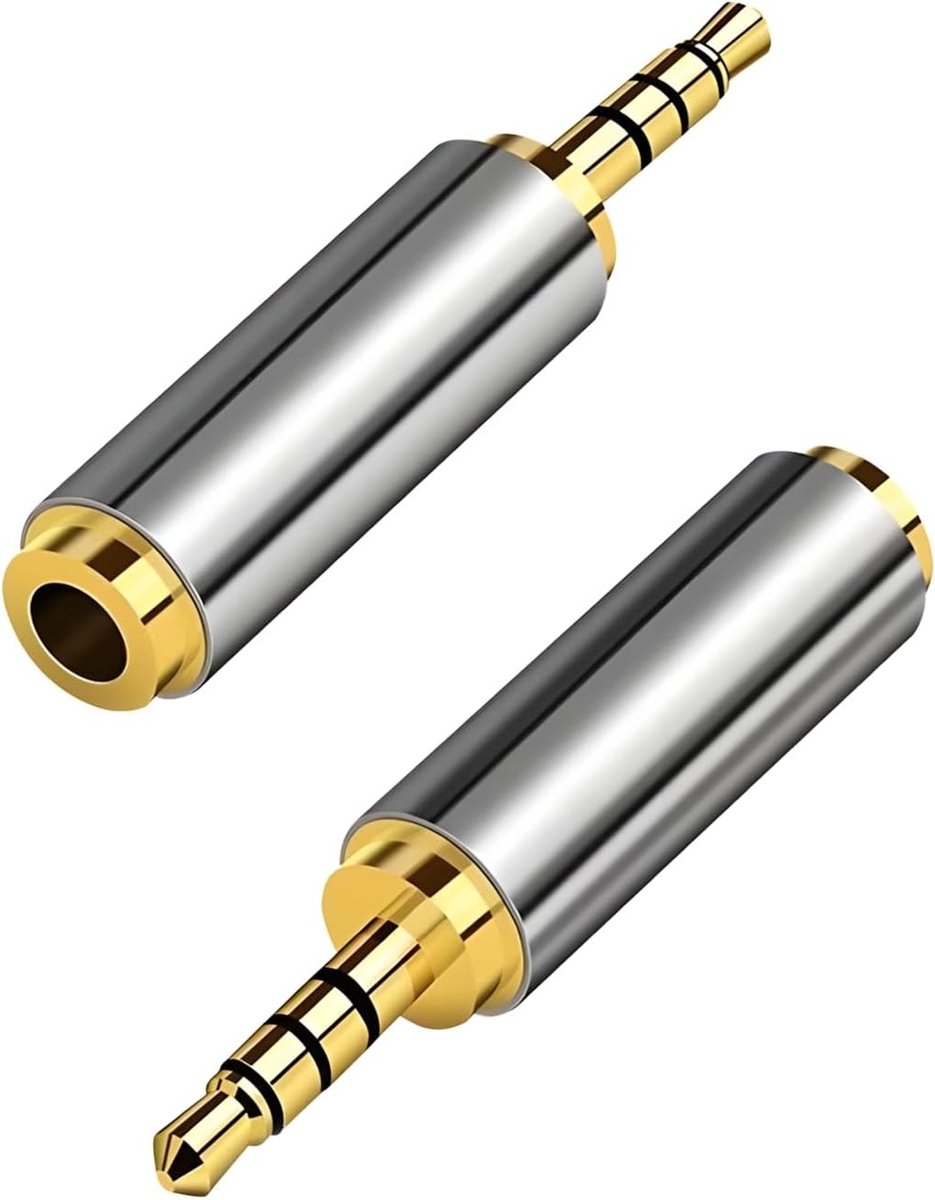 Audio Adapter Set - Koptelefoon Converter - Apparaten Verbinden - Goudkleurige Connectoren - 2 Stuks - Zilver