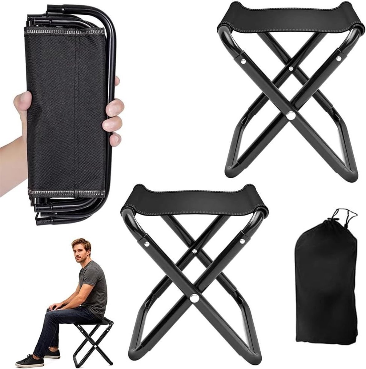 Draagbare Vouwstoel voor 100 kg - Set van 2 Mini Vouwstoelen, Lichtgewicht en Compact, Ideaal voor Kamperen, Wandelen, Tuinieren en Barbecueën