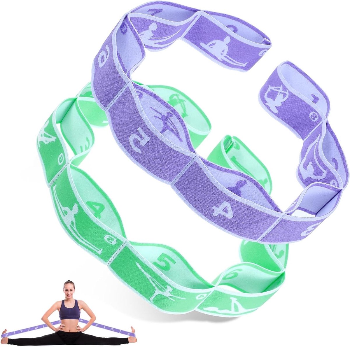 Dailygoods - 2 Elastische Yoga Stretchbanden met 8 Lussen - Voor Pilates en Dans