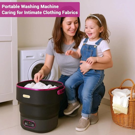 Allero Mini Wasmachine - Wasmachine - Klein Wasmachine - Campingwasmachine - 32x32x33,5cm - Zwart/Roze - 13L - Opvouwbaar van Allero — afbeelding 2