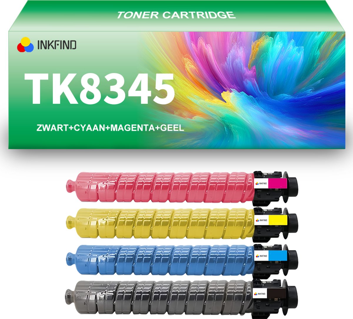 INKFIND TK-8345 tonercartridge 4 Pack (Zwart/Cyaan/Magenta/Geel) compatibel met Kyocera TK8345 TK-8345 Zwart/Cyaan/Magenta/Geel geschikt voor Kyocera TASKalfa 2552ci - 4-pack Zwart/Cyaan/Magenta/Geel